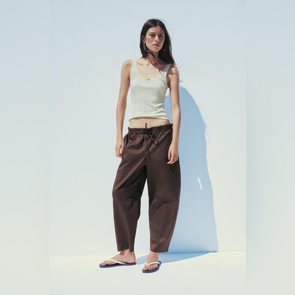 Brand New w Tags! ZARA Brown Combination Waist Barrel Pants Size S